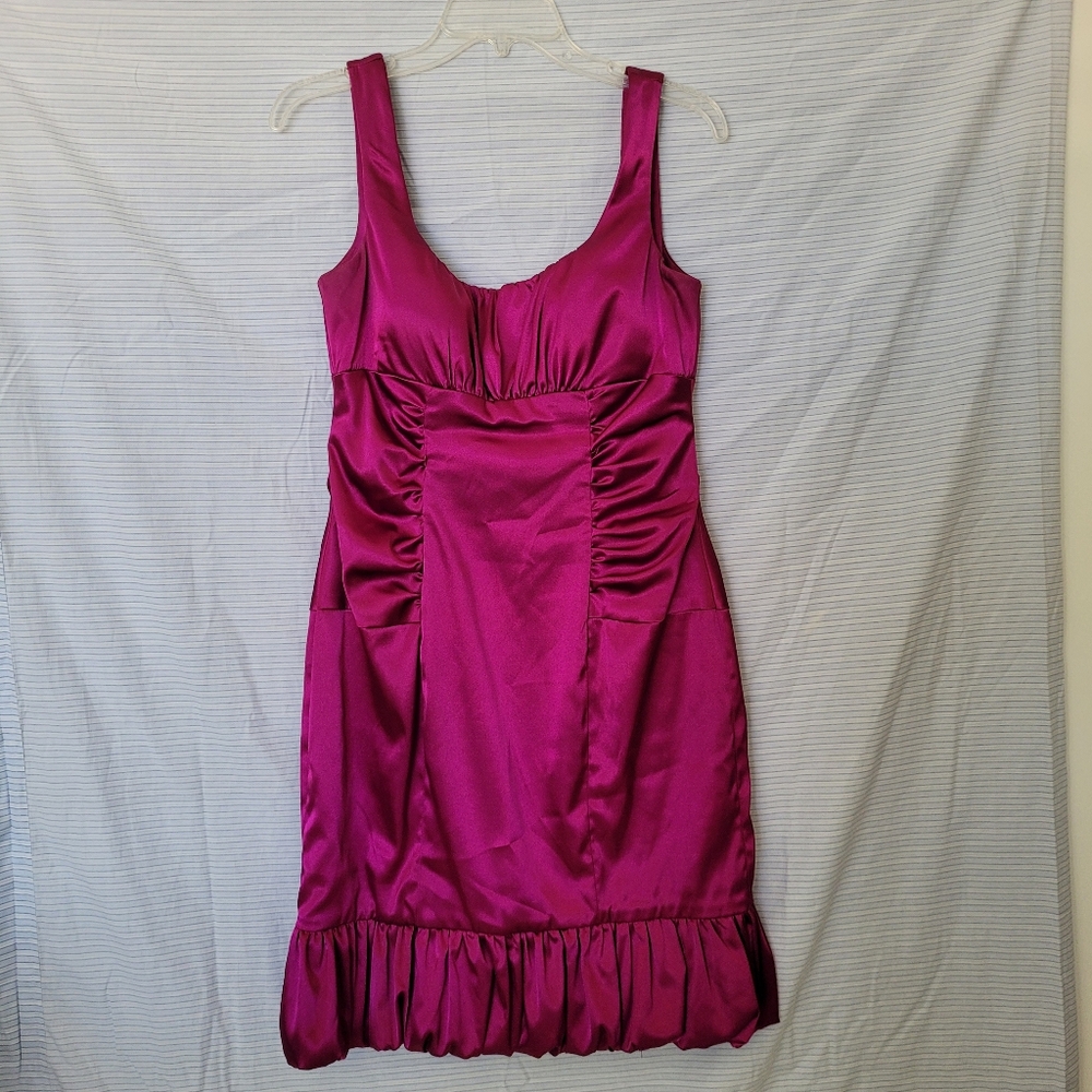 Vintage BETSY & ADAM Satin Mini Dress Pink Bubble Hem Holiday Party Y2K